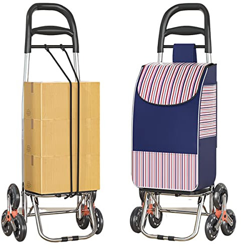 Einkaufstrolley 45L | Multifunktions Einkaufswagen Treppensteige Tragfähigkeit 40kg | 2 in 1 Treppensteiger Einkaufstrolley mit Verstellbarem Spannseile (Blue)