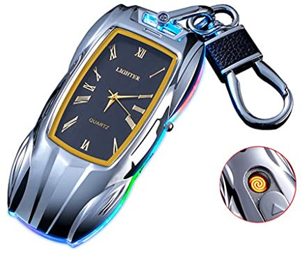 MEJEJO Briquets Porte-clés, briquets de décoration de Voiture Clignotants colorés, briquets de modèle de Voiture, briquets d'horloge, Cadeaux for Hommes (Couleur : Violet)