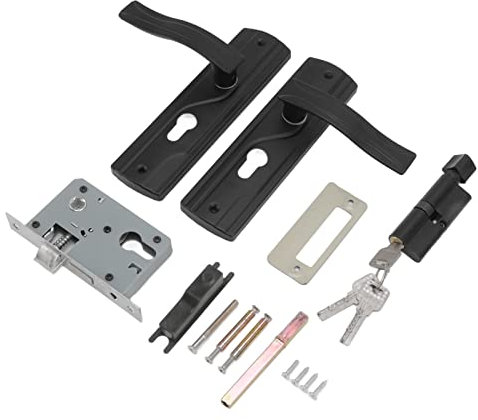Serrure d'entrée à la Maison avec clé Noire Poignée de Porte Serrure clé Ensemble Roulement Silencieux Universel Grand Bouton en Acier au Manganèse Massif pour Leviers de porte