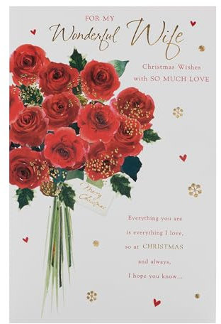 UK Greetings Weihnachtskarte für Ehefrau – rotes Blumenmuster