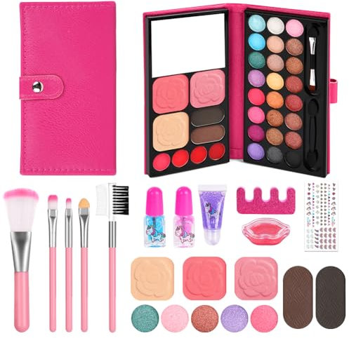 Aomig Kinderschminke Set, 12 Stück Waschbar Kosmetisch für Kinder, Sicher Ungiftig Kinder Schminkset Mädchen, Make up Spielzeug, Halloween Weihnachts Geburtstags Geschenke für Mädchen 5-12 Jahre