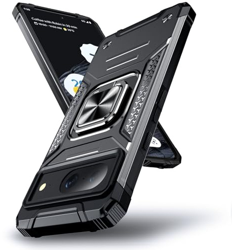 DASFOND Armor Hülle für Google Pixel 8 mit Kameraschutz Case Militärische Stoßfeste Handyhülle [Upgrade 2.0] 360 ° Ständer Cover für Auto Magnet, Schwarz