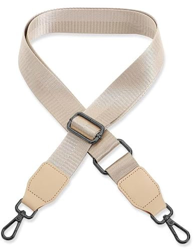 Schultergurt für Handtasche Laptoptasche - Beige [Metallfarbe: Schwarz] - Länge verstellbar 89-142 cm - Breite 3,8 cm - Ersatz Gurt Band Schulterriemen Strap Umhängegurt für Laptoptasche