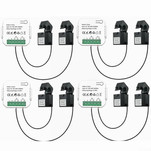 LVYXON Tuya WiFi Smart Energy Meter, 80A 2 Channel Bidirection Energy Meter with Clamp, Real Time Electricity Monitor for Home School Office(4sets)