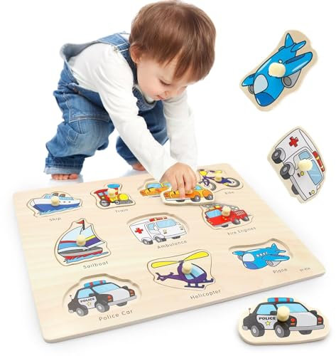 Wooden Puzzles for 1 2 3 Year Olds, Transport Pattern Wooden Puzzles Educational Learning Kids Toys for Birthday, Christmas, Easter Children's Day Girls and Boys Gifts