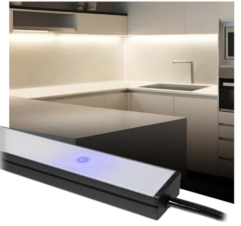 King Led - Barretta Led su misura con dimmer touch per sottopensili - Colore Nero - Personalizzabile da 30cm a 200cm con luminosità regolabile (90 cm, Luce Fredda 6000K)