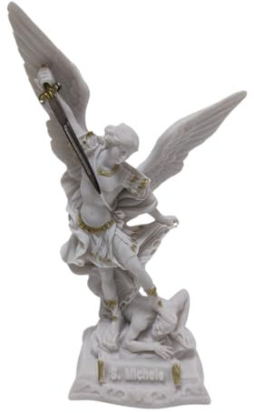 OVUNQUE PROTEGGIMI Statua San Michele Arcangelo bianco cm 17 (6.69'') in polvere di marmo con spada