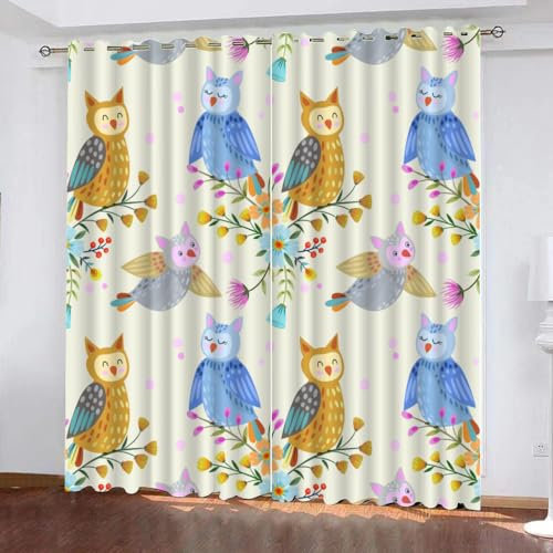 GIOVIA 3D Eule Vorhänge Abdunkelnde Cartoon Tiere Kindervorhänge Vorhang mit ösen 2er Set Gardinen Blickdicht Verdunkelungs für Kinderzimmer Schlafzimmer Wohnzimmer B 150 X H 166 cm