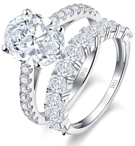Yaresul Silber Ringe 925 Frauen 4.6 Karat Oval Bridal Ring Set 925 Sterling Silber Ring Damen Silber Ringe Set Sterling Silber Verlobungsringe für Frauen Größe 52(16.6)
