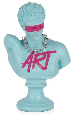 ADM - 'Griechische Büste' - Neoklassizistische Skulptur aus satiniertem Harz, von Hand dekoriert mit Halskette - Hellblau - H37 cm