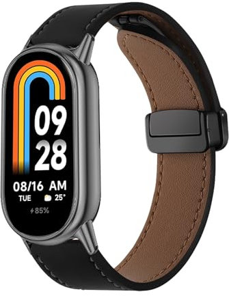 SeNool PU Lederarmband Kompatibel mit Xiaomi Smart Band 10/9 / 8, Magnetischer Magnetverschluss Männer und Frauen Leder Ersatzarmband Uhrenarmbänder für Xiaomi Mi Band 10/9/8 - Schwarz