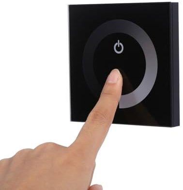 Nikou Atenuador De Panel Táctil, Atenuador De Panel Táctil De Un Solo Color Controlador De Interruptor De Pared Tira De Luz LED DC 12V-24V(Negro)