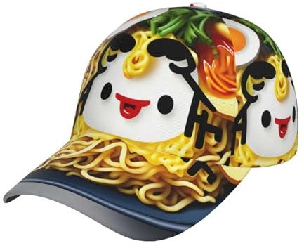Gorra de béisbol, diseño de huevera, fideos y ramen, gorra de béisbol deportiva para correr, perfecta para el verano, color negro, Como se muestra en la imagen, Talla única