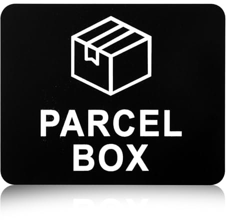 Parcel Box Sign Black Parcel Delivery Sign 11cm x 9cm Self Adhesive Acrylic Parcel Box Sticker Waterproof Packages Signs for House Office Make Deliveries Drop Packages or Post No More Lost