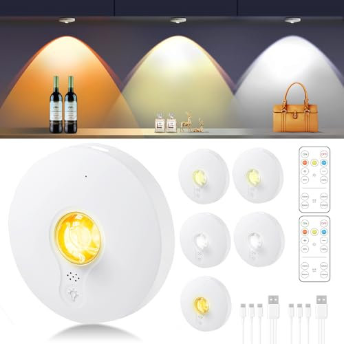 Lot de 6 palets lumineux rechargeables à DEL pour dessous d'armoire, lumières de robinet à piles, lumières adhésives, commandes tactiles et télécommandes, lumières de placard sans fil à intensité