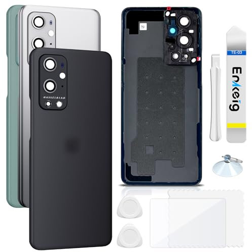 Enkeig Vetro Posteriore Sostituzione per OnePlus 9 PRO Back Cover copribatteria + Kit di Riparazione(Nero)