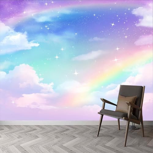 Fantasy Kunst Vliestapete TV Sofa Hintergrund, Traumkunst Regenbogen Wolken Tapete Fototapete 250x175cm Tapeten Wandtapete, Wohnzimmer Schlafzimmer Büro Flur Moderne Wanddeko