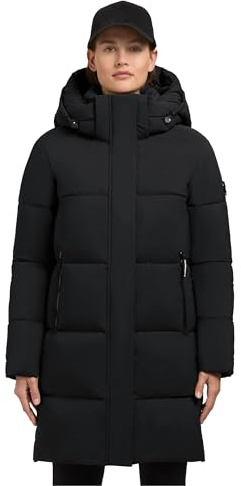 khujo Damen Mantel lange warme Steppjacke mit abnehmbarer Kapuze und magnetischer Abdeckleiste Haya Matt-YM XS-XXL