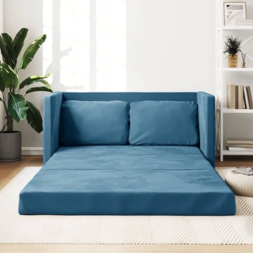 Cozynest Klappbar Bodenbett Sofa, Schlafsofa Schlafsessel mit Metallgestell, Klappsofa Sofabett für Wohnzimmer Schlafzimmer Bodensofa mit Schlaffunktion Blau 122x204x55 cm Samt