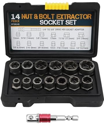 Set di Estrattori per Bulloni 14 Pezzi, Strumento per Rimuovere Dadi di Bloccaggio delle Ruote, Set di Strumenti per Estrattori di Bulloni Spelati, per Riparazioni Auto
