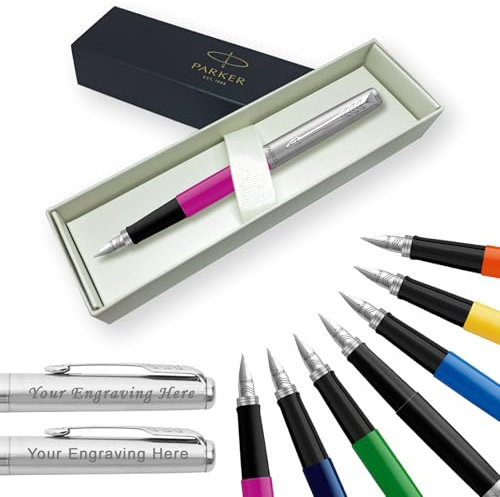Parker Jotter Fountain Pen Personalised Pen Engraved In Classy Gift Box Ideal, Birthday, Valentines, Mothers or Fathers Day Engraved Parker Pen with Laser Engraving (Magenta/Purple)