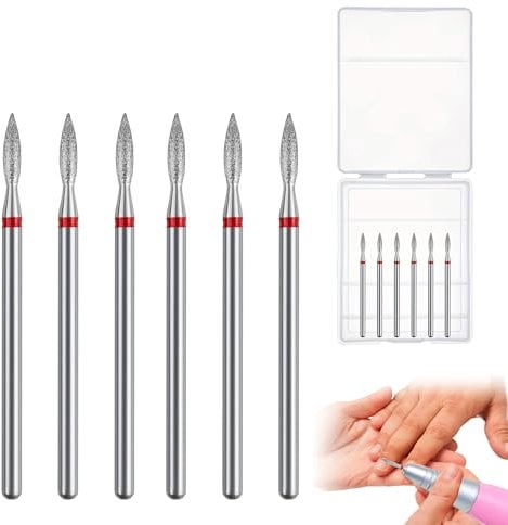 6 Pcs Nail Drill Bits Cuticle Prefix Emery Bit Electric Nail File Bits Acrylic Gel Nails Cuticle Drill Bit Set for Manicure Pedicure Diamond Drill Polishing File Grinding Heads Tools