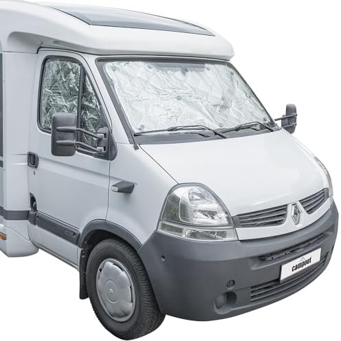 Campout Thermomatten Set für Renault Master ab 1998-04-2010 - Sonnenschutz - Frontscheibenabdeckung - Isolierende Fensterfolie - Auto Frontscheibe - Inkl. Befestigungssauger - 3 Stück