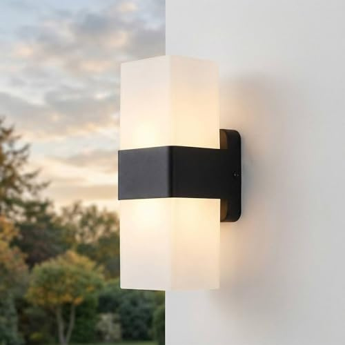 Licht-Erlebnisse LED Außenlampe Wand Up Down IP44 H: 20,5 cm Schwarz Weiß eckig warmweiß 3000 K 900 lm Wandlampe außen Balkonlampe Wandleuchte außen Terrasse