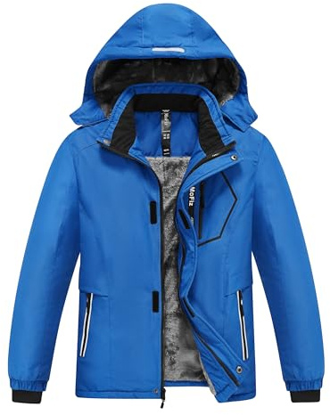 MoFiz Chaquetas de Esquí para Niño Invierno Forro Cálido Abrigo Impermeable de Nieve Montaña Antiviento con Capucha Desmontable Azul osc.L(13-16años)