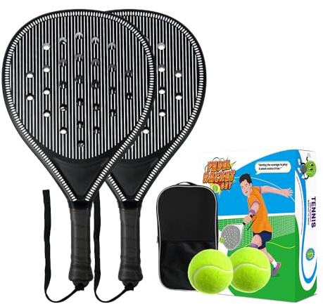 Jouryvue Padel Schläger-Set mit ABS-Oberfläche und Eva-Schaumkern, für Erwachsene, inklusive Zwei Bällen und Tragetasche, ideal für Beach & Court (Schwarz)