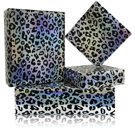 Holografisches Leoparden-Geschenkpapier – 1 Mini-Rolle – 43,2 cm x 2,4 m, schwarz-weiß, metallisch glänzendes Geschenkpapier für Geburtstag, Babyparty, Weihnachten, Valentinstag