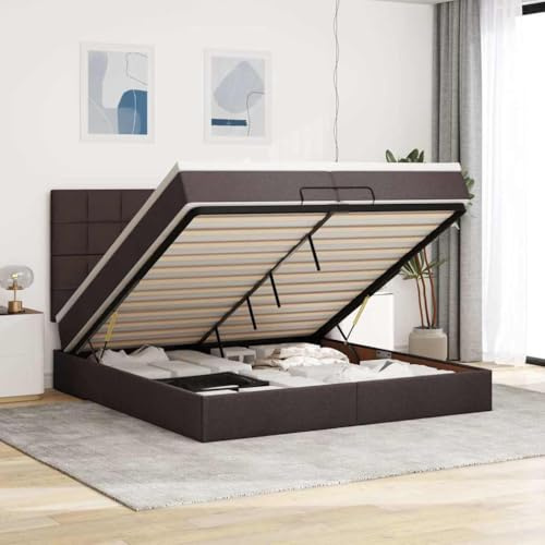 Qnhdfrt Ecksofa-Doppelbett 200x200 mit Matratzen Dunkelbraun LED Ambiente hydraulischem Stauraum für Schlafzimmer Wohnung