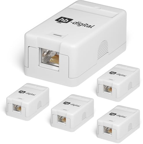 HB-DIGITAL 5 Stück Aufputz-Netzwerkdose 1-Port CAT 7 inkl. Keystone - Weiß | Werkzeuglose CAT-7-Aufputzdose mit geschirmtem Keystone-Modul für Datenübertragungen bis zu 10 Gbit/s - Weiß