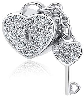 Key of Heart Lock Padlock Charm fits Pandora Charms Bracelets Christmas Anniversary Birthday Jewellery Gift for Women Daughter Sister Wife Granddaughter