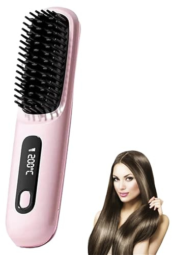 Brosse Cocoony pour cheveux courts, brosse lissante rechargeable portable, un volume coiffe en 2 minutes, LCD, 2000 mAh, Tous cheveux - USB rechargeable - 160-200℃ - 3 températures