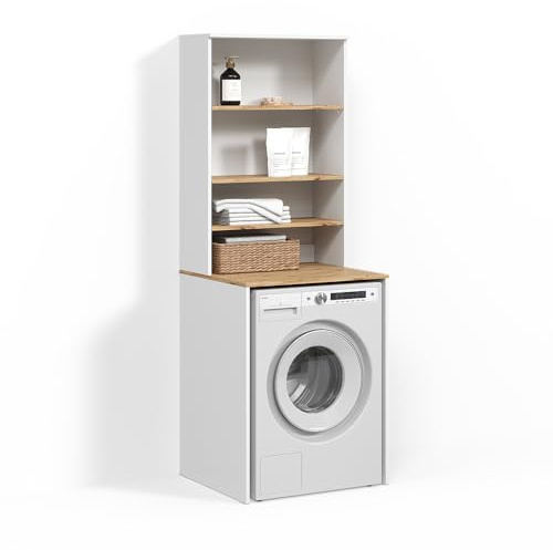 Livinity Waschmaschinenschrank Paolina, Weiß/Artisan, 66 x 88.2 cm | 2 Teile mit RegalZusätzlicher Stauraum über dem Gerät zur Aufbewahrung von Reinigungsmitteln und Zubehör