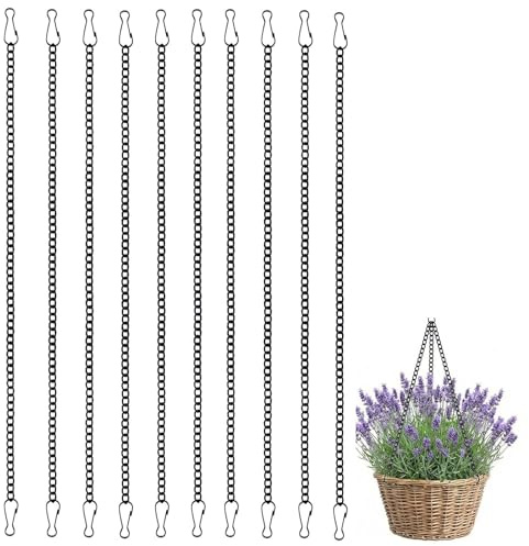 JOVYTH 10 Pezzi Catena Sospesa 50 Cm, Catena Metallica Con Ganci Per Appendere Vasi Di Fiori, Mangiatoie Per Uccelli, Lanterne, Decorazioni, Nero