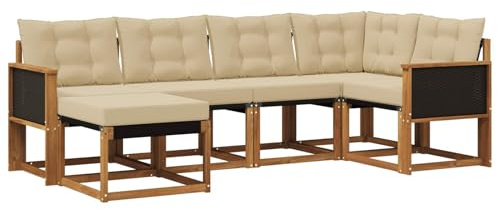 vidaXL Outdoor-Sofagarnitur mit Kissen 6 pcs Natur und Beige, Moderne Outdoor-Sofa-Sitzgruppe, stylische Gartenmöbel, robuste Terrassenmöbel, Bequeme Lounge für den Garten