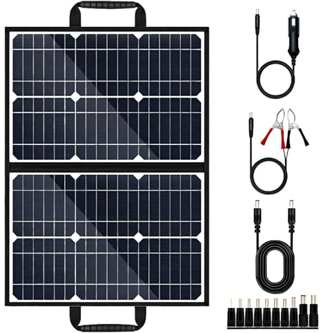 yeeplant 42 W hopfällbar solpanelsladdare, monokristallineffektiv, bärbar kraftstation, inkluderar kablar och adaptrar, 56,9 x 42,2 cm solladdare för camping, nödsituation