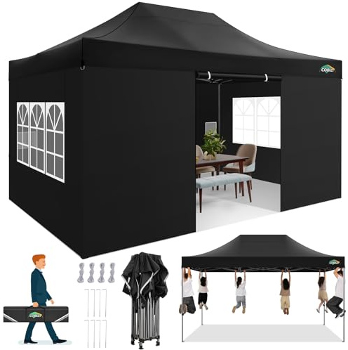 COBIZI Pavillon 3x4,5 Wasserdicht Stabil Winterfest mit Seitenwänden | Pop Up Faltpavillon, Gartenpavillon mit Tragetasche, Partyzelt für Outdoor, Verstärkter Rahmen, Einfache Montage, Schwarz