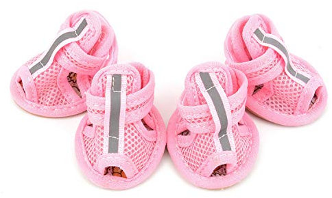 ZUNEA Sommer-Hundeschuhe aus Netzstoff, atmungsaktiv, rutschfest, Pfotenschutz, verstellbar, für kleine Haustiere, Hunde, Katzen, Welpen, Rosa, Größe L