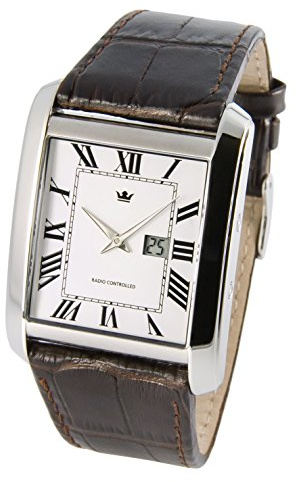 MARQUIS Herren Funkuhr, Braunes Lederarmband mit Edelstahlverschluss, Edelstahlgehäuse 964.4008
