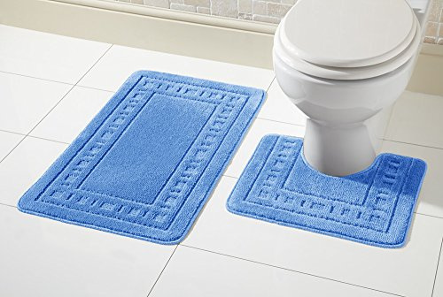 De Lavish Miami Blue Bath Mat Set 2 Piece Non Slip Rubber Pedestal and Bath Mat Toilet Bathroom Rug 50 cm x 80 cm and 50 cm x 40 cm