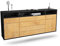 Dekati Sideboard Bellevue hängend (180x77x35cm) Korpus anthrazit matt - Front Holz-Design Eiche - Push to Open - Leichtlaufschienen