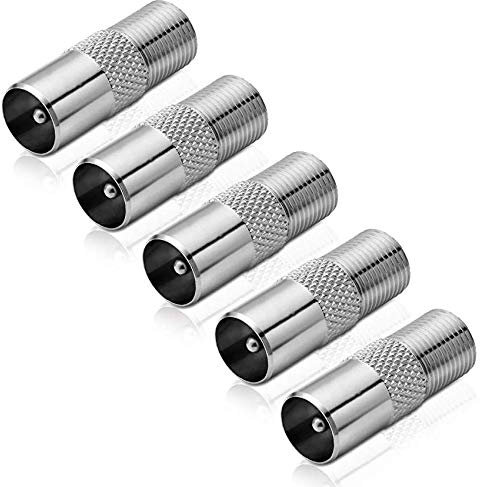 conecto Adapter F-Buchse auf IEC-Koax-Stecker, Antennen-Adapter zwischen F-Stecker für Sat-Kabel und IEC-Stecker für BK und DVB-T (5 Stück)