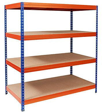Floordirekt- Schwerlastregal - | 6 Farben| - Kellerregal, Lagerregal, Regal mit Stahlgestell,bis 875 kg belastbar, 5 verstellbare Ablagen (200x150x60 cm, Blau-Orange)