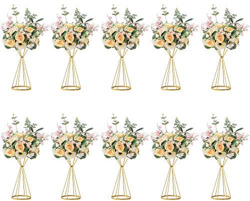 Sziqiqi Blumenständer Gold für Hochzeit: 50cm Hohe Trompete Vase für Tische Hochzeitsempfang Set of 10 Mittelstücke Dekoration für Party Geburtstags Event Festival Feier