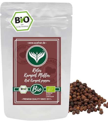 Azafran BIO Roter Kampot Pfeffer (Pfefferkörner ganz) Gourmetpfeffer 100g