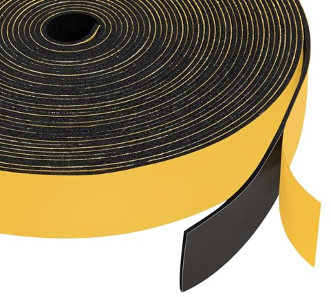 Yotache Neoprene Rubber Foam Tape 1 Inch Wide x 1/16 Inch Thick (New Adhesive Craft), High Density Close Cell Foam Strips Gasket for Door Insulation, 33 Ft Length
