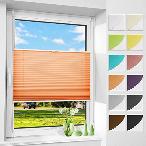 Allesin Plissee ohne Bohren Plissees Klemmfix Orange 75x120cm(BxH), Plisseerollo Faltrollo mit Klemmträger, Jalousie Rollos für Fenster und Tür, Sichtschutz und Sonnenschutz